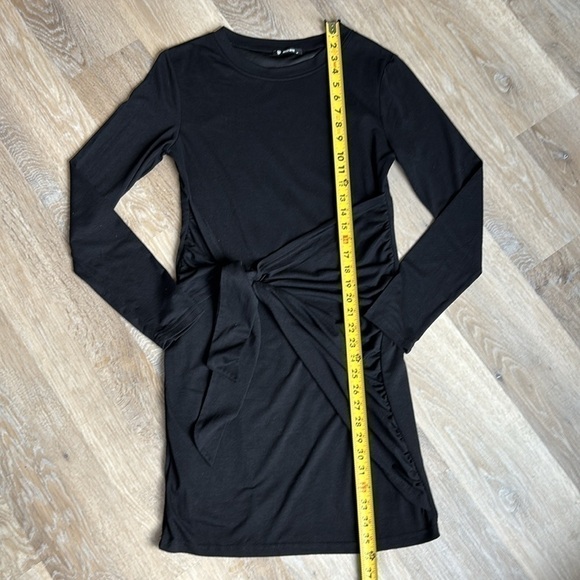 BTFBM Black Jersey dress with draped tie shawl look at waist size medium lined - Picture 9 of 13